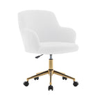 Chaise de bureau pivotante en tissu Teddy avec pieds chromés dorés