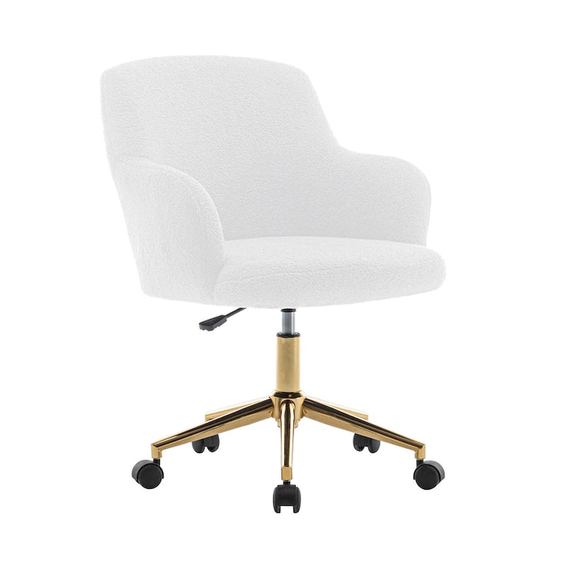 Chaise de bureau pivotante en tissu Teddy avec pieds chromés dorés