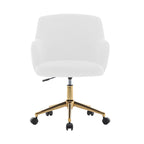 Chaise de bureau pivotante en tissu Teddy avec pieds chromés dorés