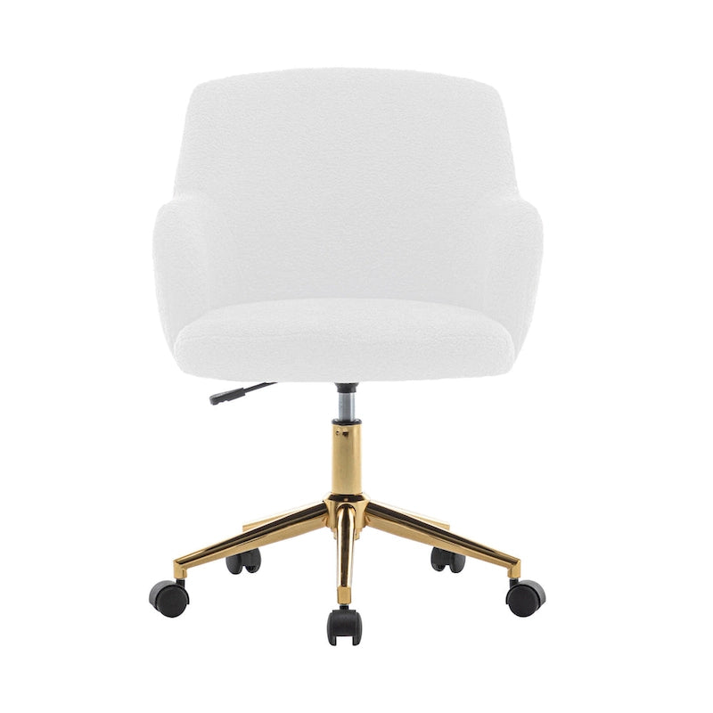 Chaise de bureau pivotante en tissu Teddy avec pieds chromés dorés
