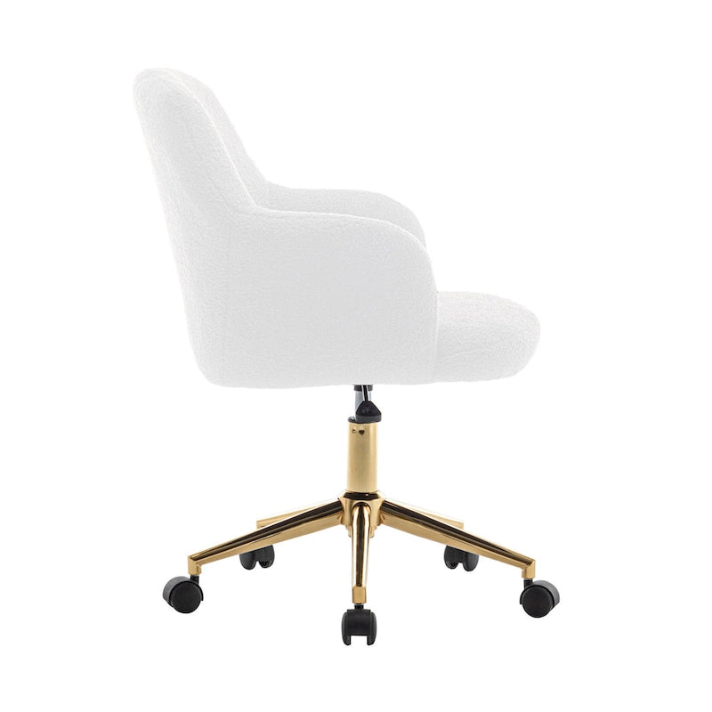 Chaise de bureau pivotante en tissu Teddy avec pieds chromés dorés