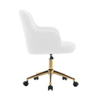 Chaise de bureau pivotante en tissu Teddy avec pieds chromés dorés