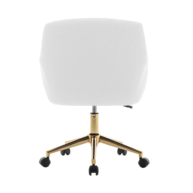 Chaise de bureau pivotante en tissu Teddy avec pieds chromés dorés