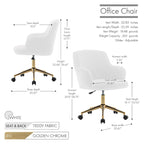 Chaise de bureau pivotante en tissu Teddy avec pieds chromés dorés
