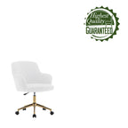 Chaise de bureau pivotante en tissu Teddy avec pieds chromés dorés