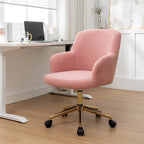 Chaise de bureau pivotante en tissu Teddy avec pieds chromés dorés