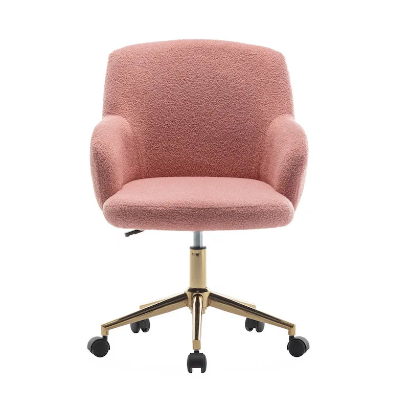 Chaise de bureau pivotante en tissu Teddy avec pieds chromés dorés