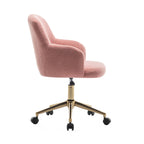 Chaise de bureau pivotante en tissu Teddy avec pieds chromés dorés