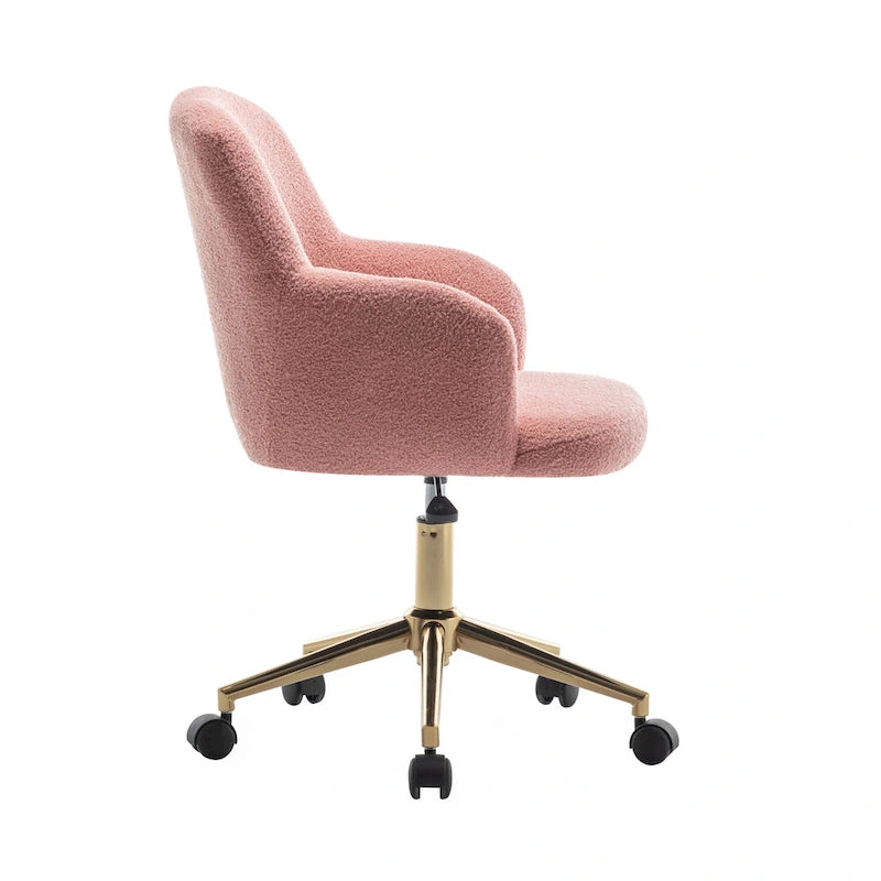 Chaise de bureau pivotante en tissu Teddy avec pieds chromés dorés
