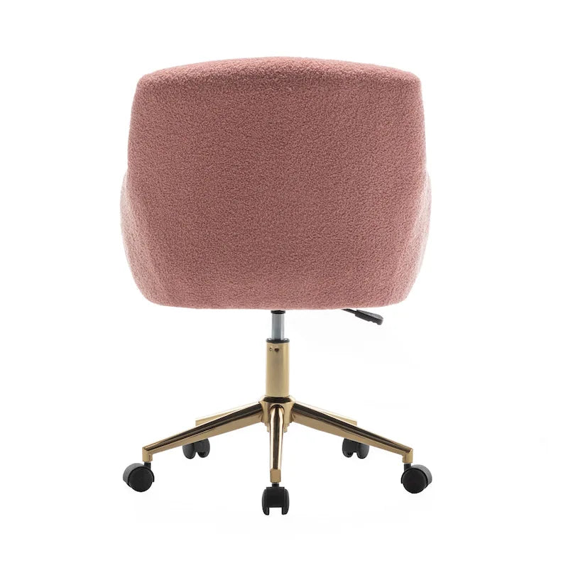 Chaise de bureau pivotante en tissu Teddy avec pieds chromés dorés