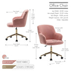 Chaise de bureau pivotante en tissu Teddy avec pieds chromés dorés
