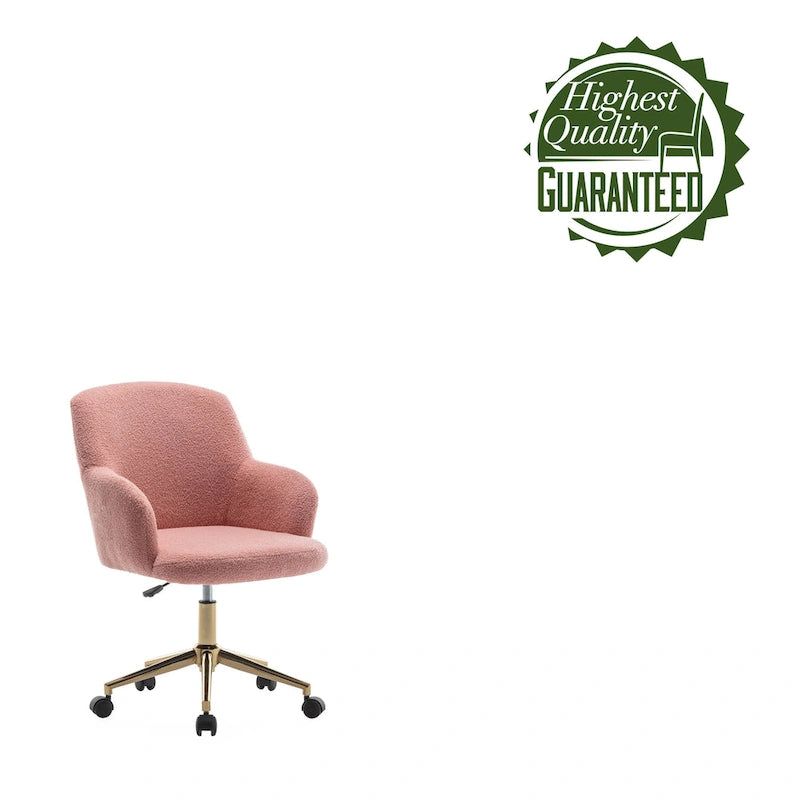 Chaise de bureau pivotante en tissu Teddy avec pieds chromés dorés