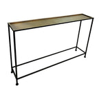 Table console de 48 pouces avec plateau de style plateau en bronze antique martelé et piètement en fer noir
