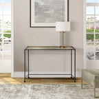 Table console de 48 pouces avec plateau de style plateau en bronze antique martelé et piètement en fer noir