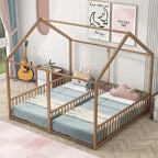 Lit plateforme en forme de maison pour enfants, taille jumeau, 2-en-1 avec barrières de sécurité, cadre en métal