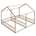 Lit plateforme en forme de maison pour enfants, taille jumeau, 2-en-1 avec barrières de sécurité, cadre en métal