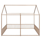 Lit plateforme en forme de maison pour enfants, taille jumeau, 2-en-1 avec barrières de sécurité, cadre en métal