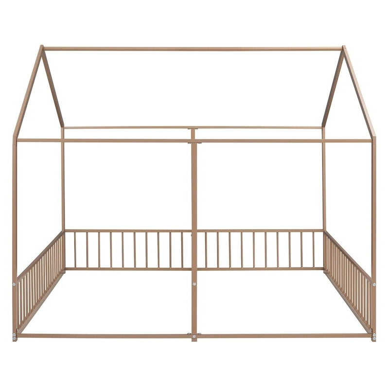 Lit plateforme en forme de maison pour enfants, taille jumeau, 2-en-1 avec barrières de sécurité, cadre en métal