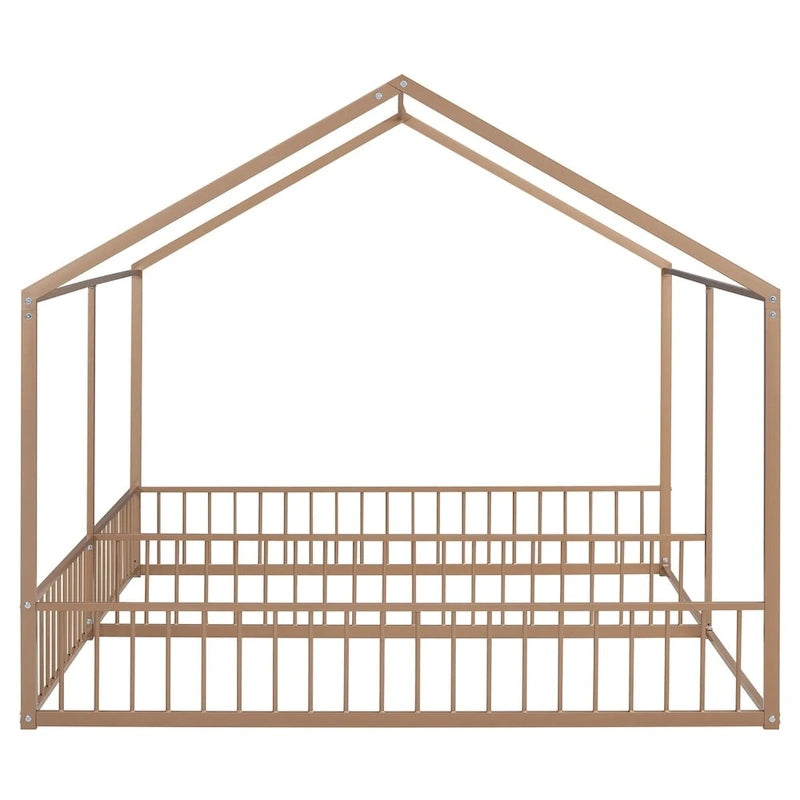 Lit plateforme en forme de maison pour enfants, taille jumeau, 2-en-1 avec barrières de sécurité, cadre en métal