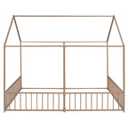 Lit plateforme en forme de maison pour enfants, taille jumeau, 2-en-1 avec barrières de sécurité, cadre en métal