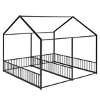 Lit plateforme en forme de maison pour enfants, taille jumeau, 2-en-1 avec barrières de sécurité, cadre en métal