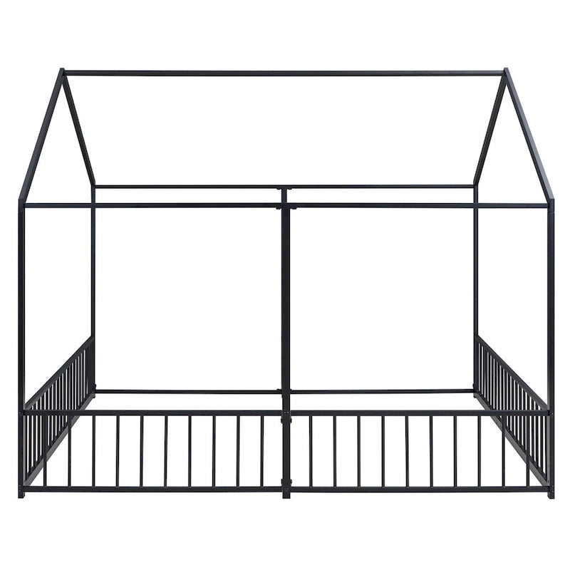 Lit plateforme en forme de maison pour enfants, taille jumeau, 2-en-1 avec barrières de sécurité, cadre en métal
