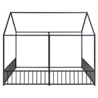 Lit plateforme en forme de maison pour enfants, taille jumeau, 2-en-1 avec barrières de sécurité, cadre en métal