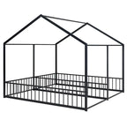 Lit plateforme en forme de maison pour enfants, taille jumeau, 2-en-1 avec barrières de sécurité, cadre en métal
