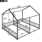Lit plateforme en forme de maison pour enfants, taille jumeau, 2-en-1 avec barrières de sécurité, cadre en métal