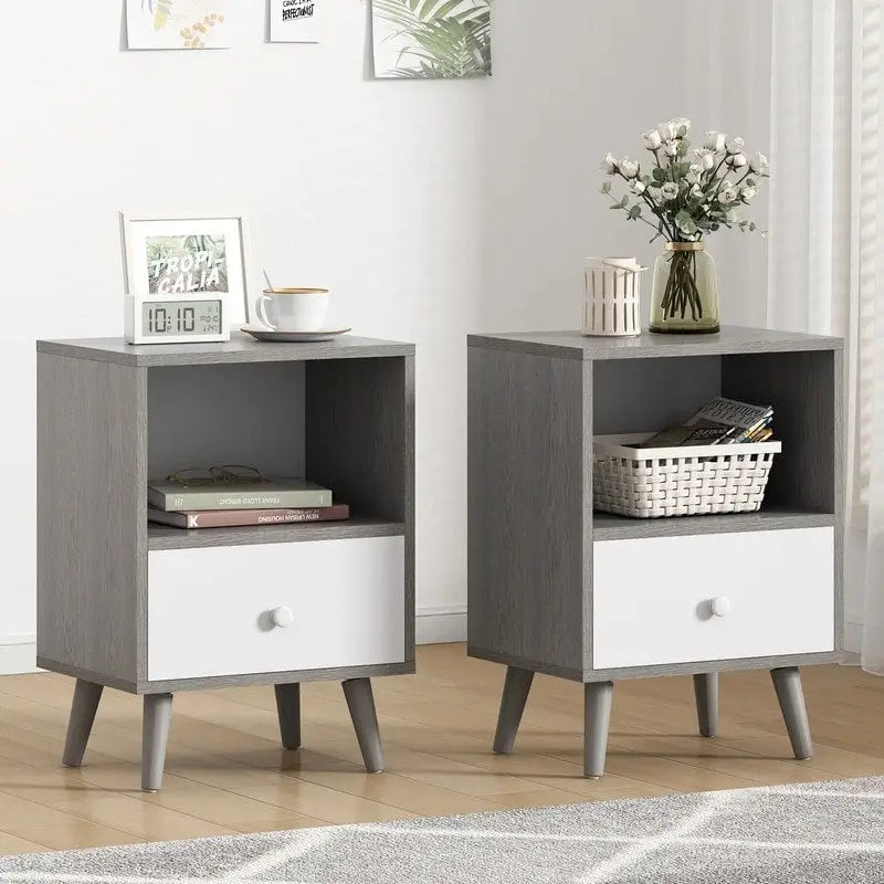 Ensemble de 2 tables de chevet avec tiroir et étagère ouverte