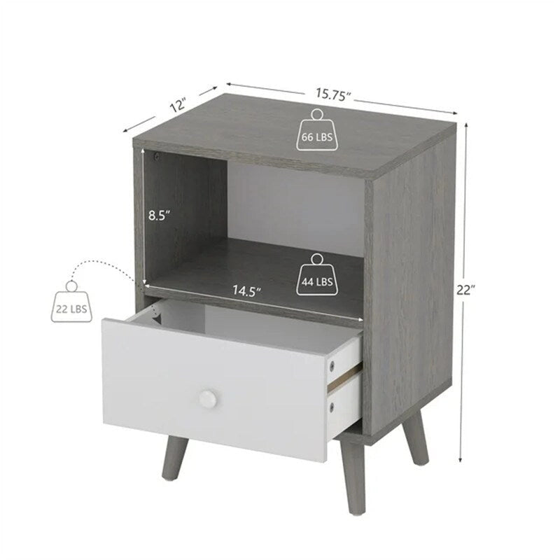Ensemble de 2 tables de chevet avec tiroir et étagère ouverte