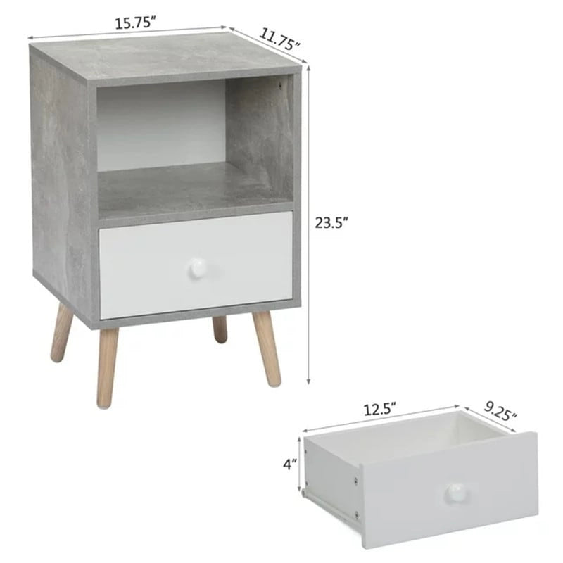 Ensemble de 2 tables de chevet avec tiroir et étagère ouverte