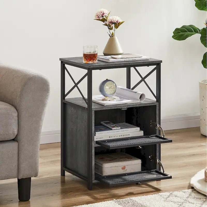 Table de chevet compacte avec 2 tiroirs à abattant et étagère de rangement