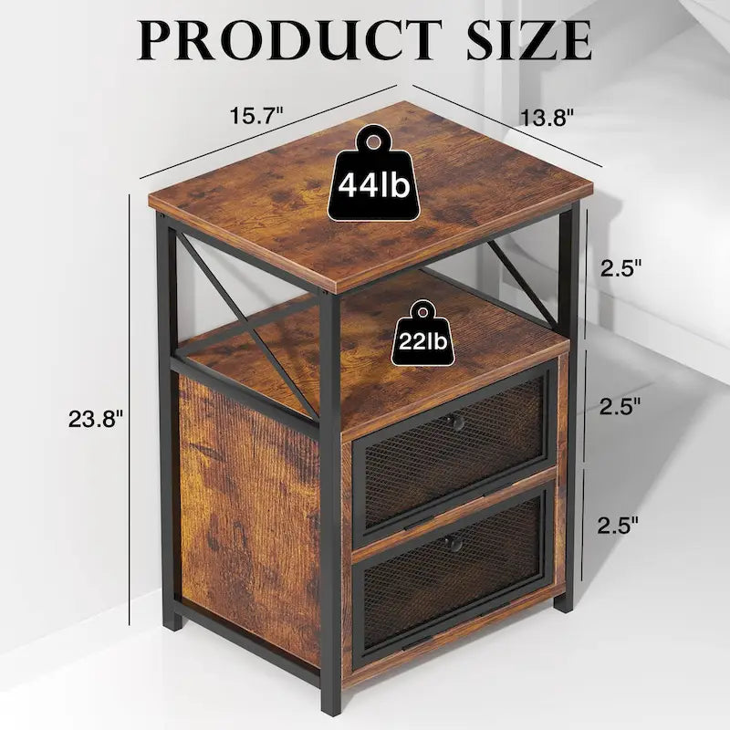 Table de chevet compacte avec 2 tiroirs à abattant et étagère de rangement