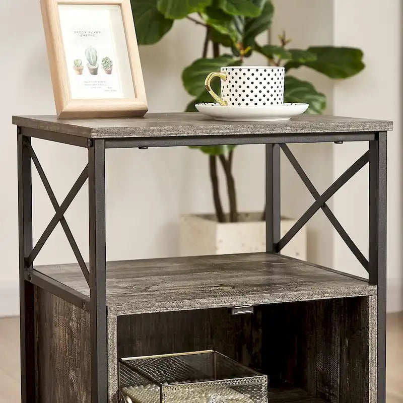 Table de chevet compacte avec 2 tiroirs à abattant et étagère de rangement