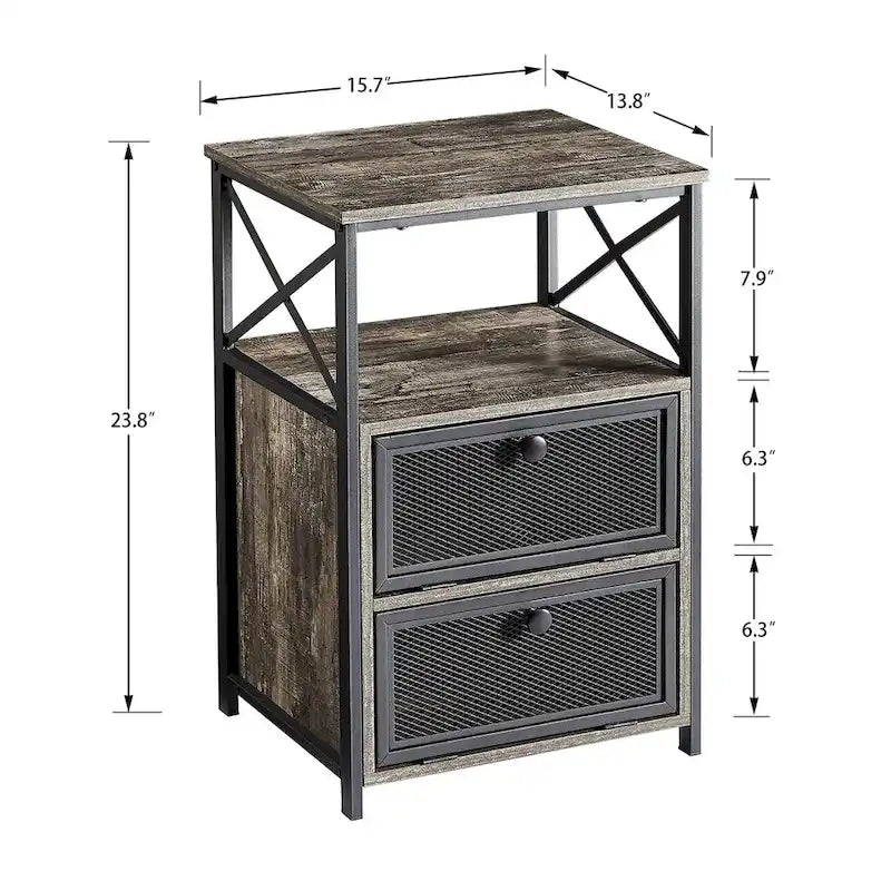 Table de chevet compacte avec 2 tiroirs à abattant et étagère de rangement