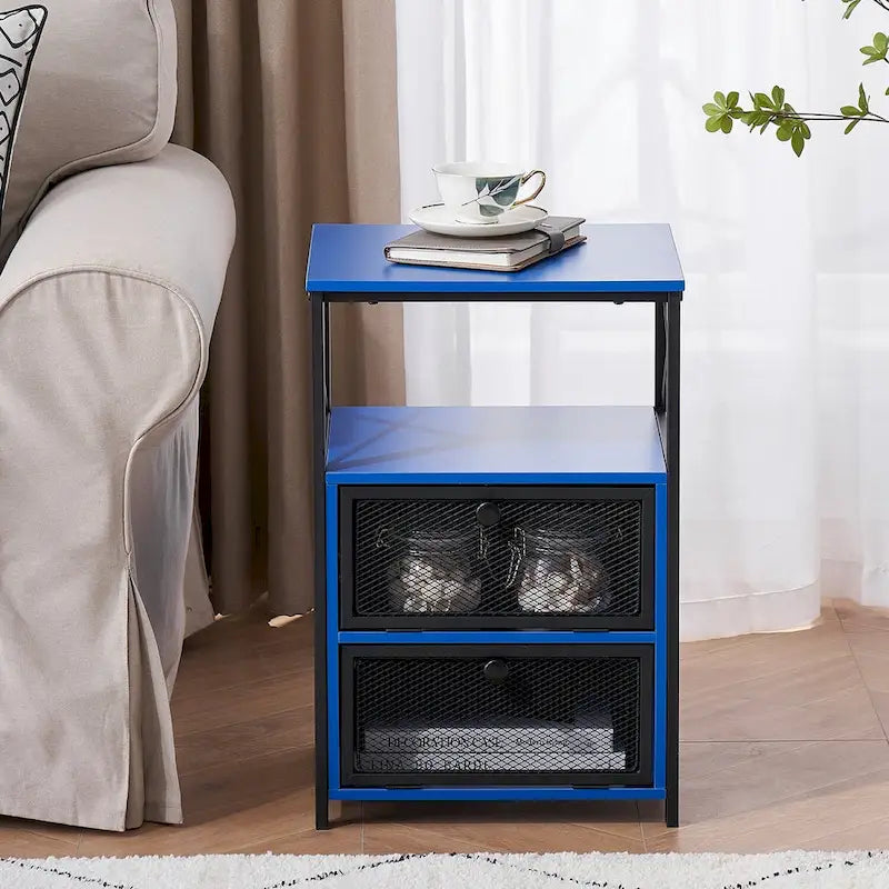 Table de chevet compacte avec 2 tiroirs à abattant et étagère de rangement