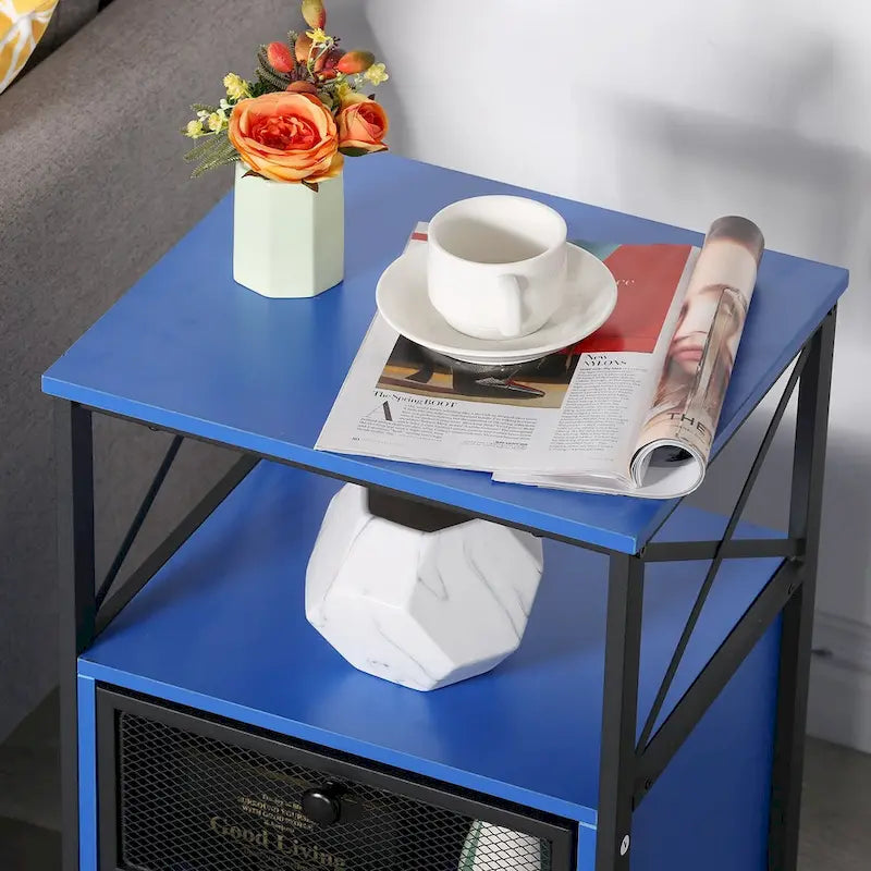 Table de chevet compacte avec 2 tiroirs à abattant et étagère de rangement