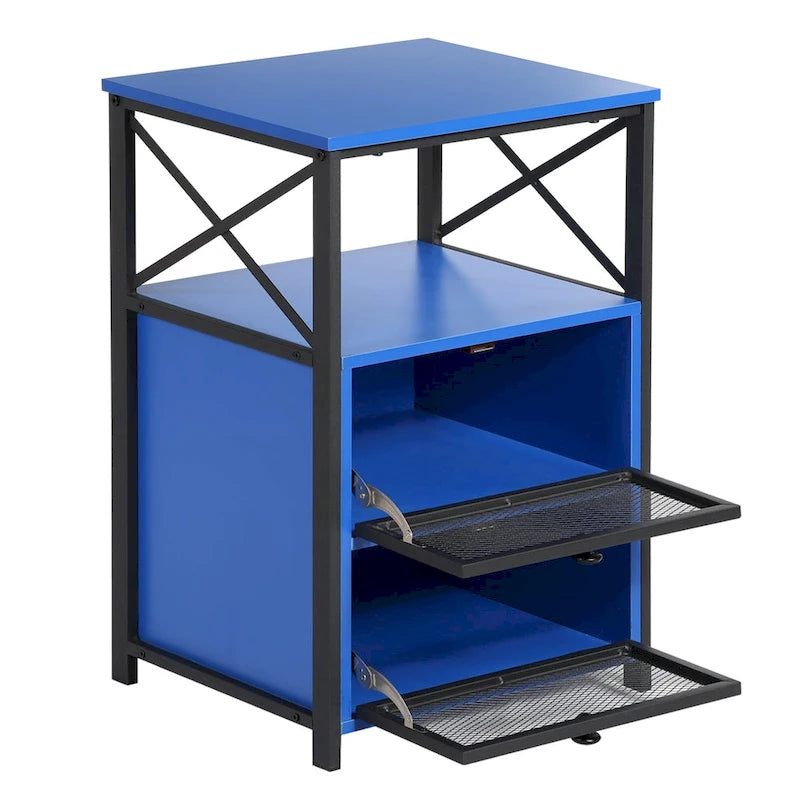 Table de chevet compacte avec 2 tiroirs à abattant et étagère de rangement