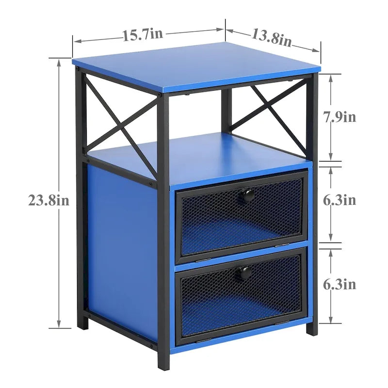 Table de chevet compacte avec 2 tiroirs à abattant et étagère de rangement