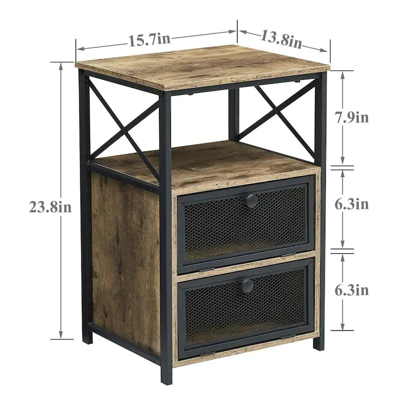 Table de chevet compacte avec 2 tiroirs à abattant et étagère de rangement