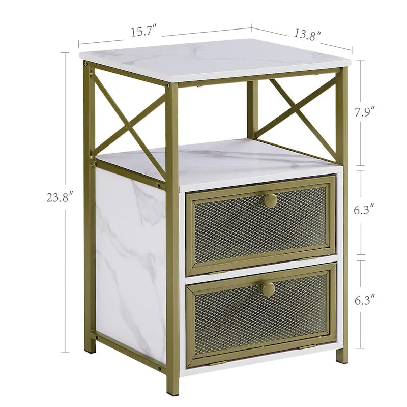 Table de chevet compacte avec 2 tiroirs à abattant et étagère de rangement