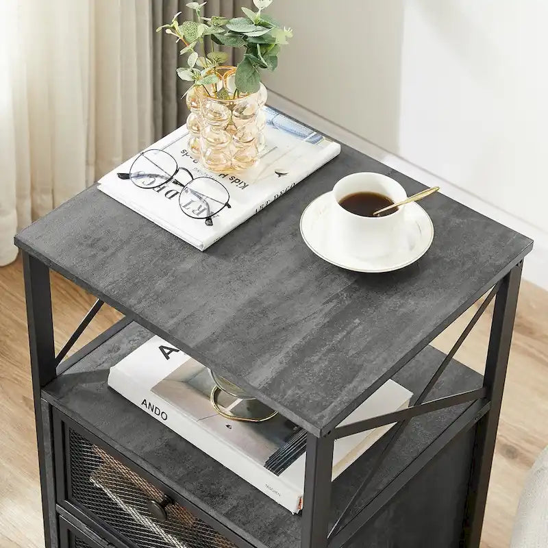 Table de chevet compacte avec 2 tiroirs à abattant et étagère de rangement