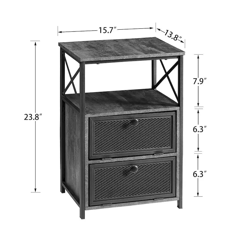 Table de chevet compacte avec 2 tiroirs à abattant et étagère de rangement