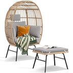 Fauteuil œuf en osier avec ottoman – Ensemble de patio d'extérieur 2 places