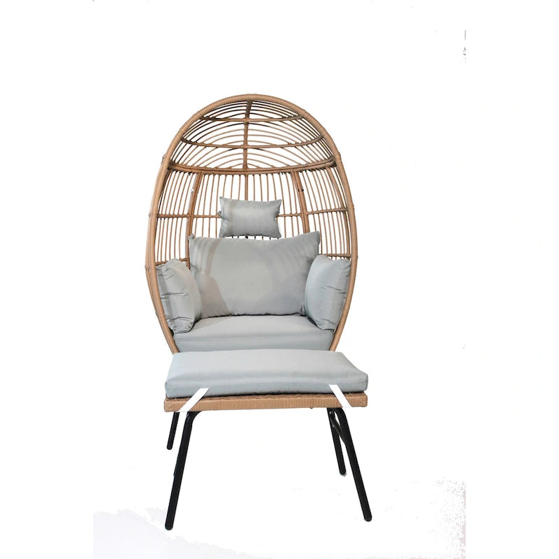 Fauteuil œuf en osier avec ottoman – Ensemble de patio d'extérieur 2 places