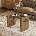 Table basse en verre trempé avec pieds colonnes en MDF