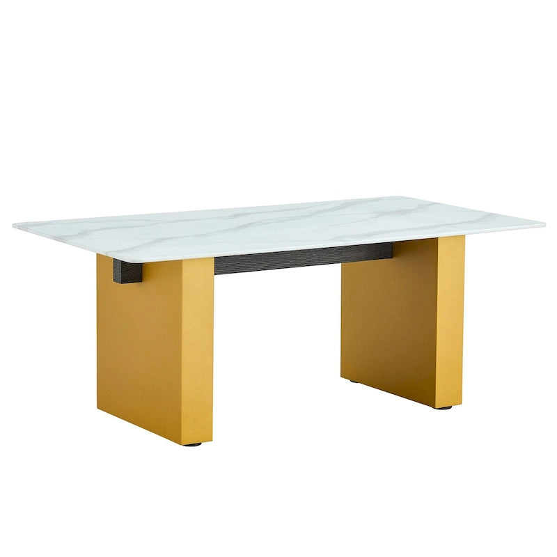 Table basse en verre trempé avec pieds colonnes en MDF