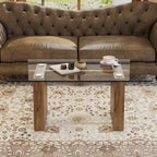 Table basse en verre trempé avec pieds colonnes en MDF