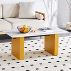 Table basse en verre trempé avec pieds colonnes en MDF